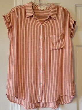 Striped Salmon Button-Up Shirt